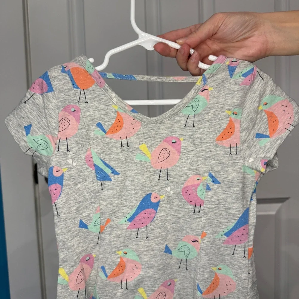 Jumping‎ Beans Girls Gray Bird Print Short Sleeve Dress Size 5